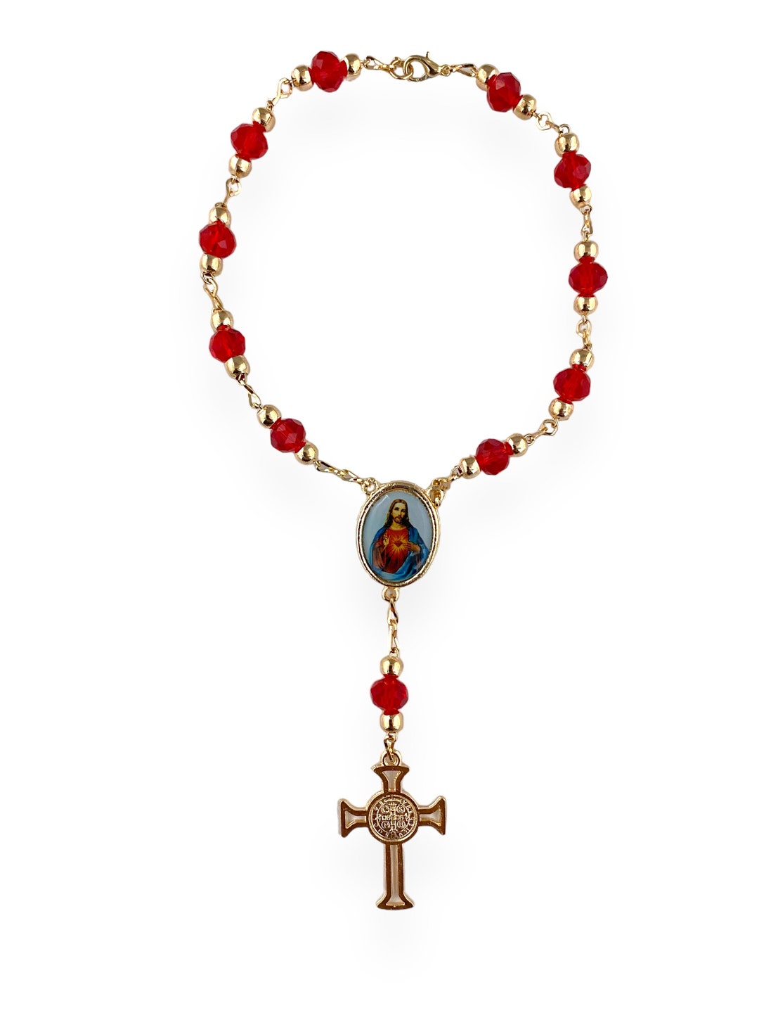 Sacred Heart of Jesus One Decade Rosary Auto Accessory Beads Cross ...