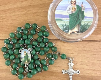 St. Jude of Thaddeus Green Rosary Necklace in Case Religious Gift Party Favor Prayer Catholic Rosario de San Judas Tadeo San Judas