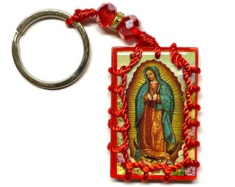 Our Lady of Guadalupe Virgin Mary Rectangular Keychain Virgen de Guadalupe Llavero Rojo Catholic Religious Gift Keepsake Party Favor Unisex