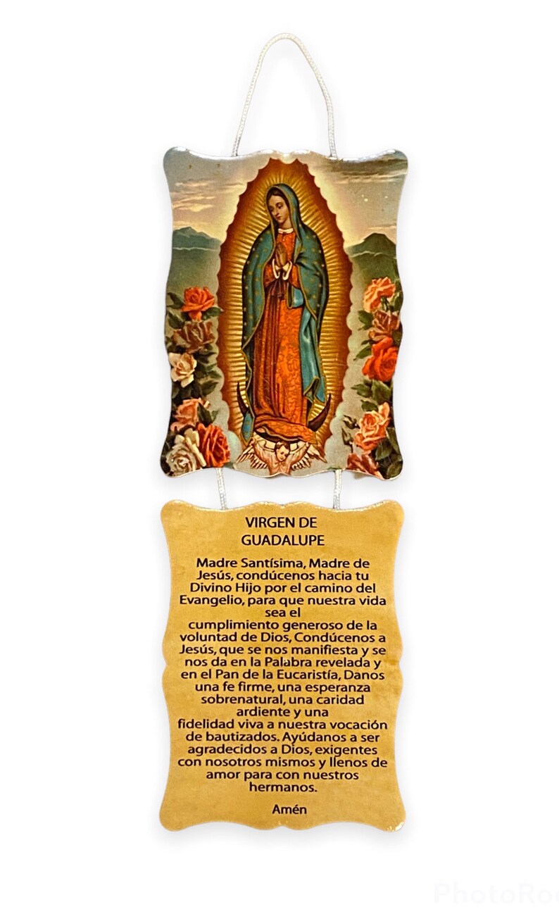 Oración Virgen De Guadalupe Placa Imagen Cuadro Virgin of Guadalupe Hanging Resin Plaque Spanish