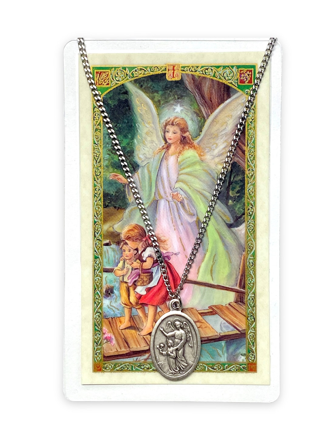Guardian Angel English or Spanish Holy Laminated Prayer Card Oxidized ...