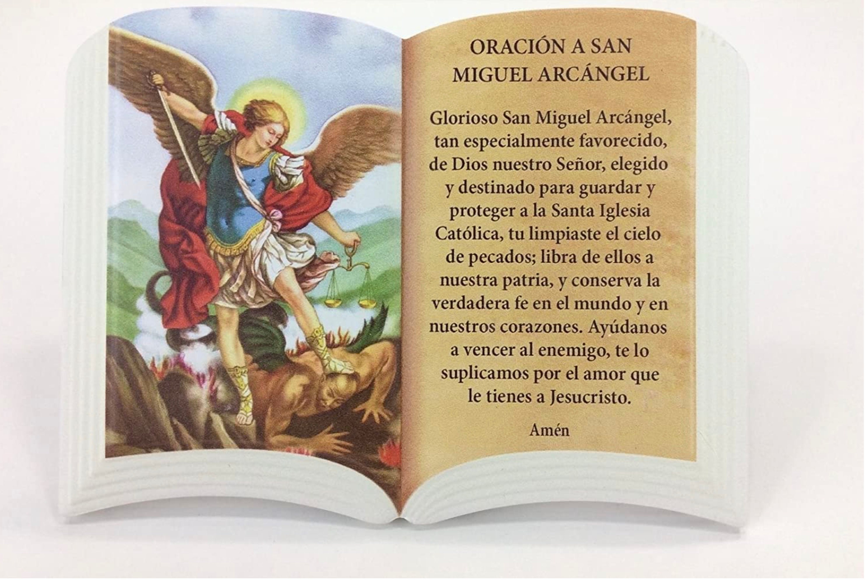 Oración A San Miguel Arcángel Cuadro Imagen St. Michael Archangel Resin  Frame Plaque Spanish Prayer Hook Stand Home Décor Wall Art Religious 