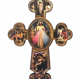 Divine Mercy Jesus Wooden Wall Cross Crucifix 9.25 inches Home Decor Last Supper Divina Misericordia Jesus Cruz Christian Catholic Gift