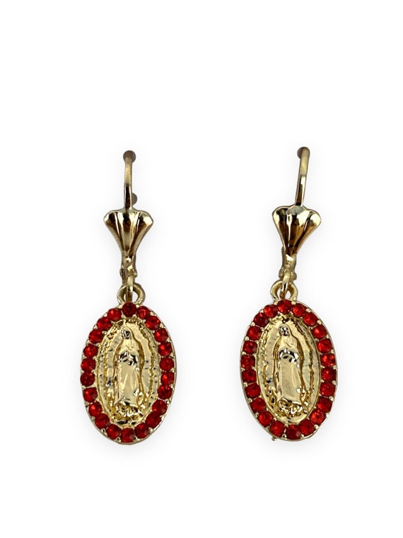 Our Lady of Guadalupe Virgin Mary Gold Plated Earrings Aretes Oro