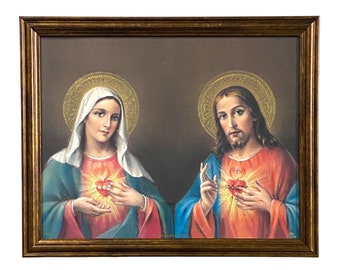 Sacred Heart of Jesus & Immaculate Heart of Mary Virgin Twin Hearts Picture Frame Wall Art Home Décor Sagrado Corazon de Jesus Maria Imagen