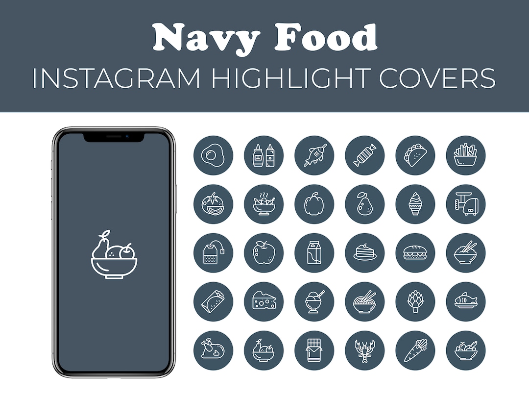 Food Instagram Highlight Covers Navy, Dark Blue, Cooking, Chef