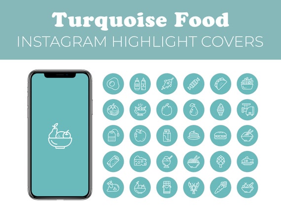 Food Instagram Highlight Covers Turquoise Teal Cooking | Etsy