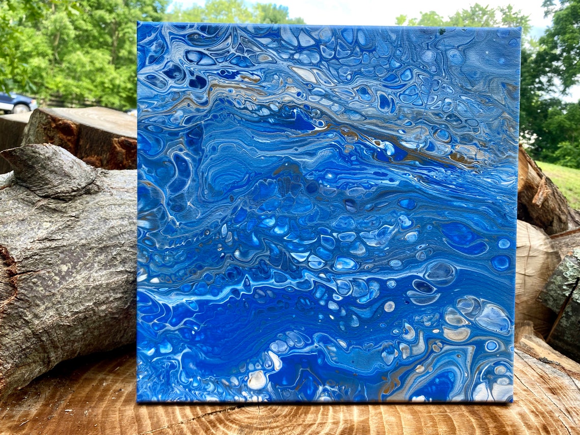 Blue & Gold Acrylic Paint Pour Etsy