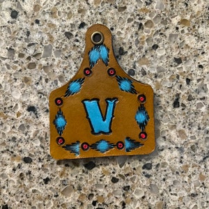 Hand Tooled Leather Initial Keychain