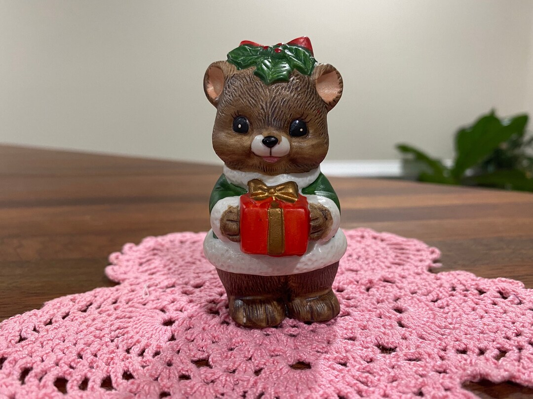Vintage Lefton Christmas Bear // Figure 1715 // Green Santa Etsy