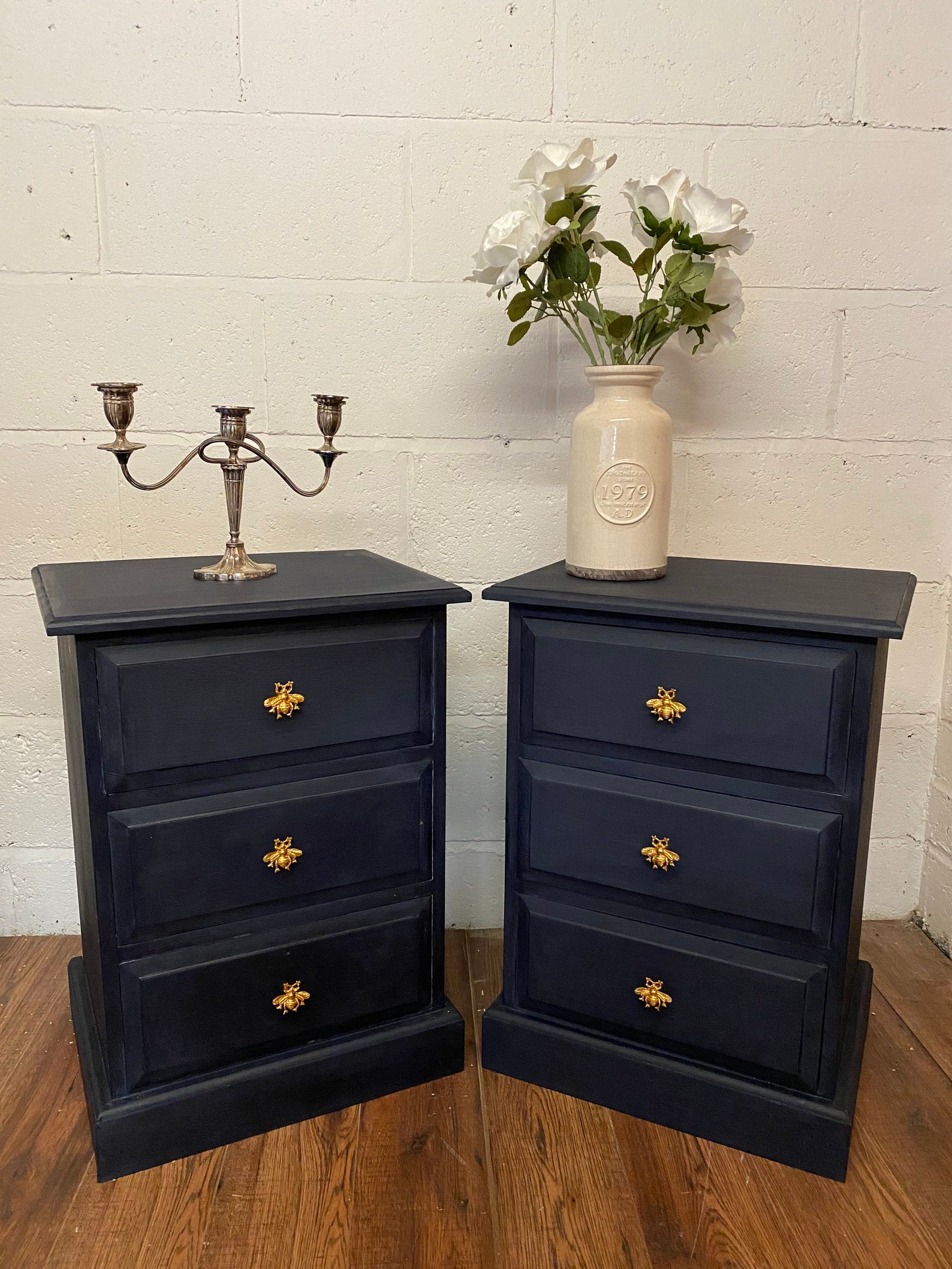 Oxford Navy Bedside Tables With Bee Handles pair Etsy UK