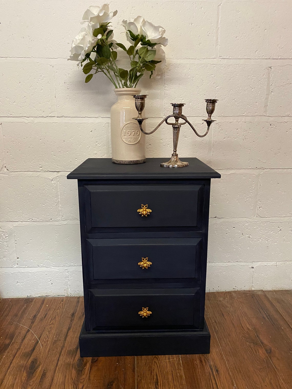 Oxford Navy Bedside Tables With Bee Handles pair Etsy UK