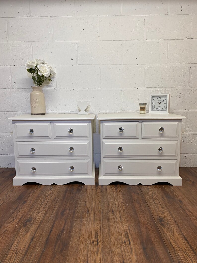 Large Pair of White Bedside Tables With Crystal Handles Etsy UK
