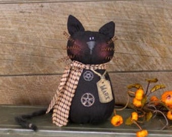 Marx Salvage Cat - Handmade Primitive: Whimsical Soft Sculpture Collectible Black Cat Halloween Décor by Honey and Me, Inc™