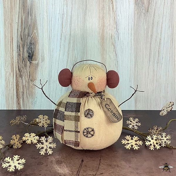 Honey and Me, Snowman Doll, Soft Sculpture Doll, Snowman Decorations, Primitive Snowman Doll, Corbin the Salvage Snowman