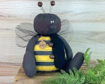 Happy the Bee - Handmade Whimsical Honey Bee Soft Sculpture Collectible for Spring and Summer Décor by Honey and Me, Inc™