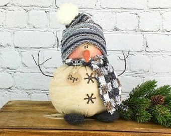 Honey and Me, Snowman Doll, Snowman with Hat, Soft Sculpture Doll, Snowman Decoration, Christmas Snowman, Slope the Snowy Snowman