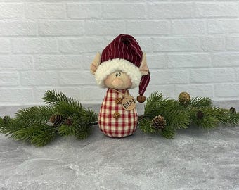 Bitsy The Baby Elf Figurine - Handcrafted Soft Sculpture, Whimsical Fabric and Metal Design - Cozy Shelf or Holiday Decor