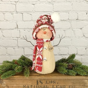 Odie The Snowman Doll: Rustic Seasonal Decor, Cozy Farmhouse Style (11", Soft Sculpture with Red Scarf and Hat)