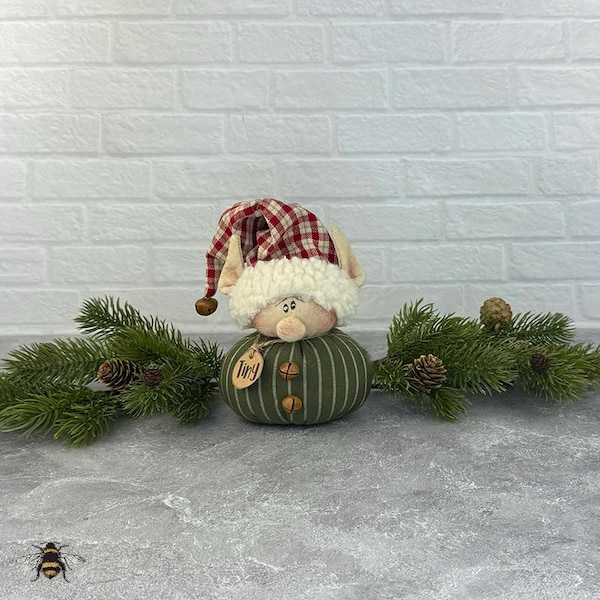 Tiny The Baby Elf Figurine: Whimsical Holiday Decor, Rustic Farmhouse Style (Fabric & Metal, 4x5.5 in, Handcrafted Ornament)