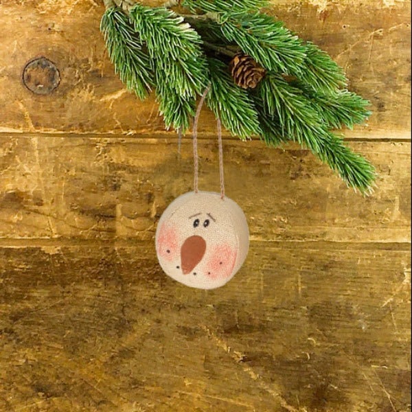 Honey and Me, Snowman Head, Snowman Ornament, Tea Dyed Fabric, Mini Ornament for Tree, Tiny Tea-Dyed Snowman Head Ornament