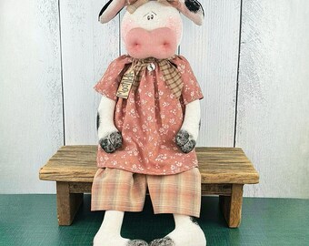 Picnic in the Pastur Soft Sculpture: Mootilda The Cow, Summer Farmhouse Decor (Fabric/Plastic, 8"x22")