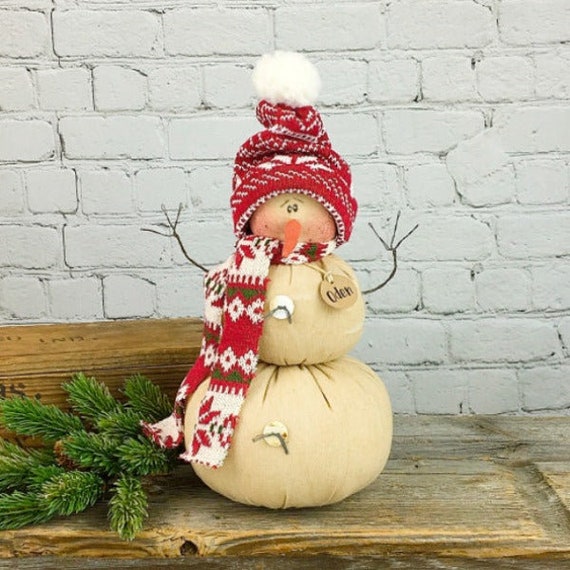 Oden The Snowman Winter Doll: Cozy Plush Sculpture, 11" Tall | Seasonal Mantle Decor, Soft Fabric, Festive Accent