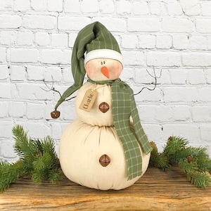 Honey and Me, Snowman with Hat, Snowman Doll, Soft Sculpture Doll, Christmas Decor for Farmhouse, Charlie the Whimsical Snowman