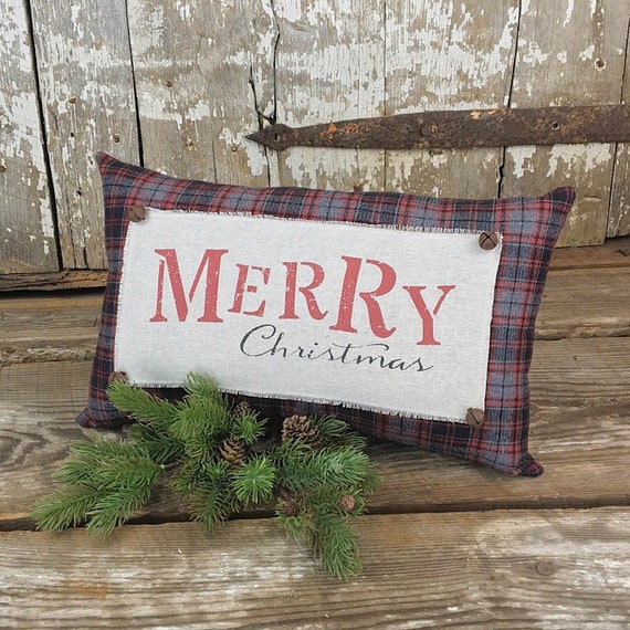 Honey and Me, Merry Christmas Pillow, Woodsy Decor, Christmas Cabin Decor,  Country Christmas Decor, Small Merry Christmas Décor with Bells