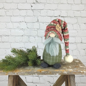 Christmas Gnome Doll Seasonal Decor: Festive Striped Hat, Fluffy Beard (Soft Sculpture, 8 Inch Collectible Figure)