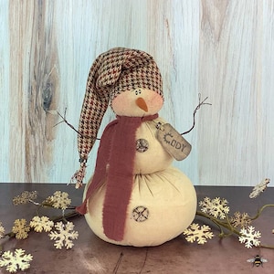 Honey and me, Snowman Doll, Soft Sculpture Doll, Snowman With Hat, Primitive Snowman, Cody the Salvage Snowman