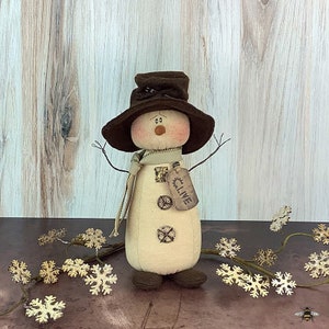 Snowman Doll Primitive Winter Decor: Classic Top Hat, Snug Scarf - Soft Sculpture, Poseable Wire Arms, 10 Inch Seasonal Gift