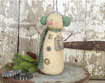 honey and Me, Snowman Doll, Snowman Decor, Soft Sculpture Doll, Winter Decor for a Mantle, Christmas Decor Farmhouse, Palmer Salvage Snowman