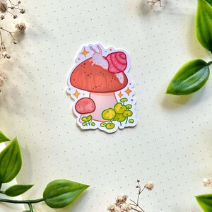 Cute Snail on Mushroom Sticker Matte Vinyl – Sticker Design 5cm