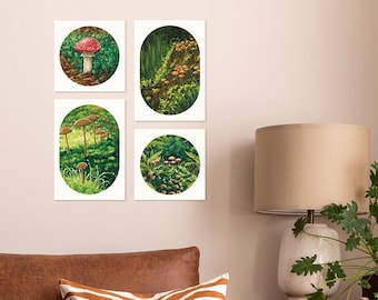 Mushroom Art Prints | Watercolor Magical Mushrooms | Square Print | A5 Print | Cottagecore wall art decoration | Plants Botanical Artwork