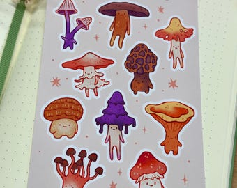 Mushroom Guys Sticker Sheet | Matte Vinyl | kiss cut sticker set A6 | cute stickers | artwork | mushroom sticker set