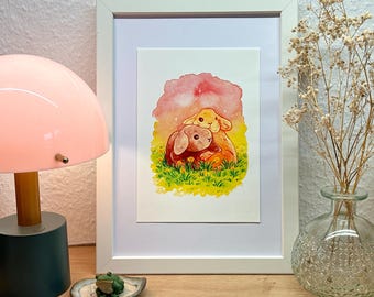 Fine Art Print - Cute Bunny couple | Fine Art Paper | Colorful Animal watercolor painting | A5 | A6