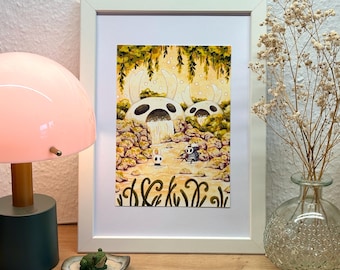Fine Art Print - Hollow Knight Hot Spring with Quirrel | Fine Art Paper | Landscape forest scene painting | A5