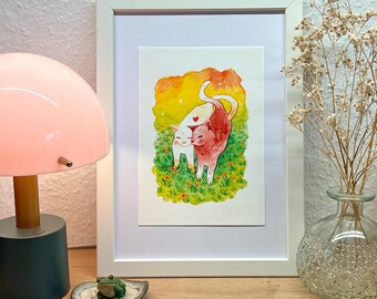 Fine Art Print - Cute Cat couple | Fine Art Paper | Colorful Animal watercolor painting | A5 | A6