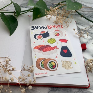 Matte vinyl sushi stickervellen | kus gesneden waterdichte stickerset A6 | Japans eten | maki | voedselstickers | wasabi | sojasaus