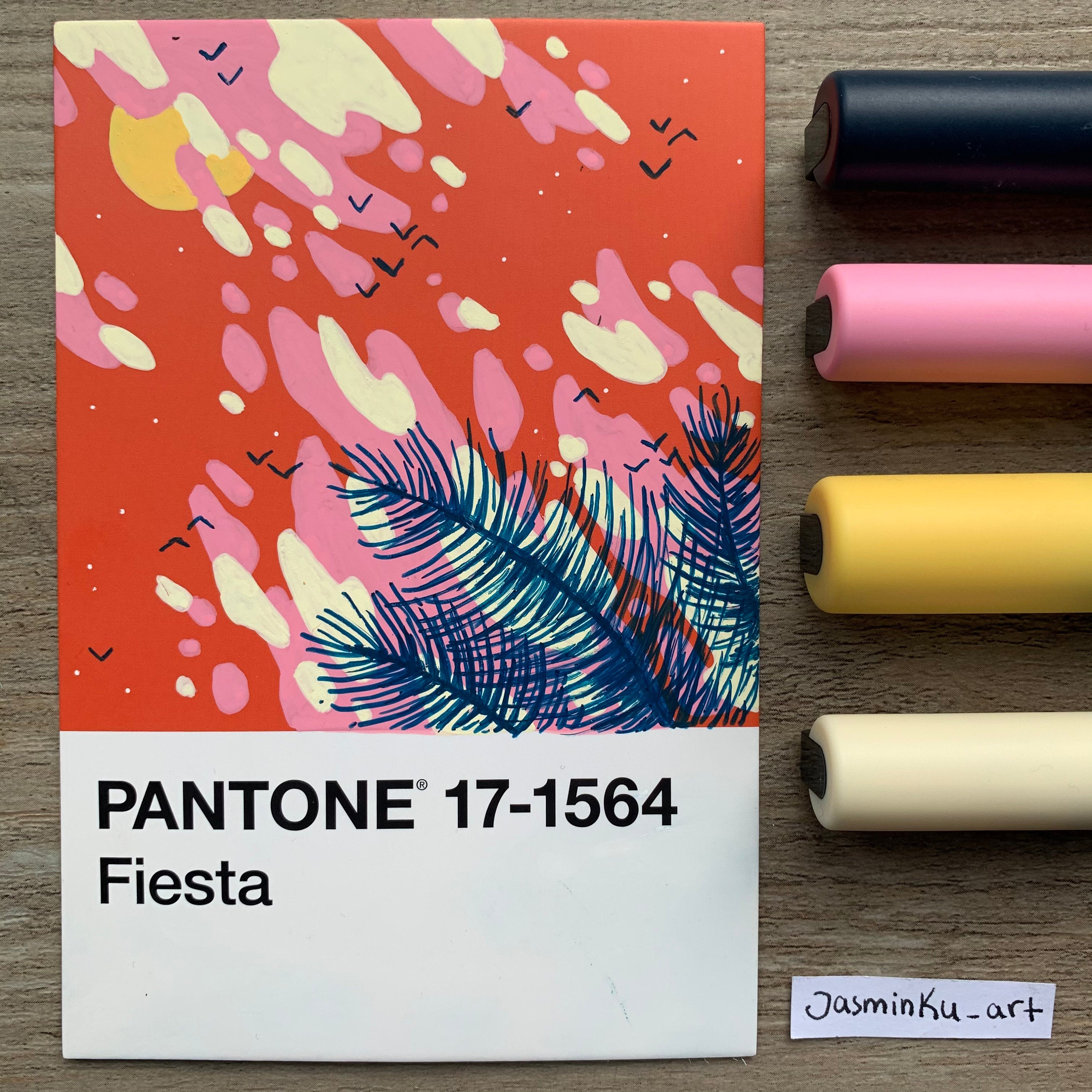 Easy DIY art: take Pantone postcards, find color schemes that inspire you  (these are inspired by sunrise over a f…