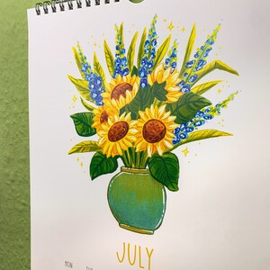 CALENDRIER 2024 format A4 FLEURS de l'année Impression dart de peinture de fleurs illustrée calendrier floral calendrier mural relié à spirale image 4