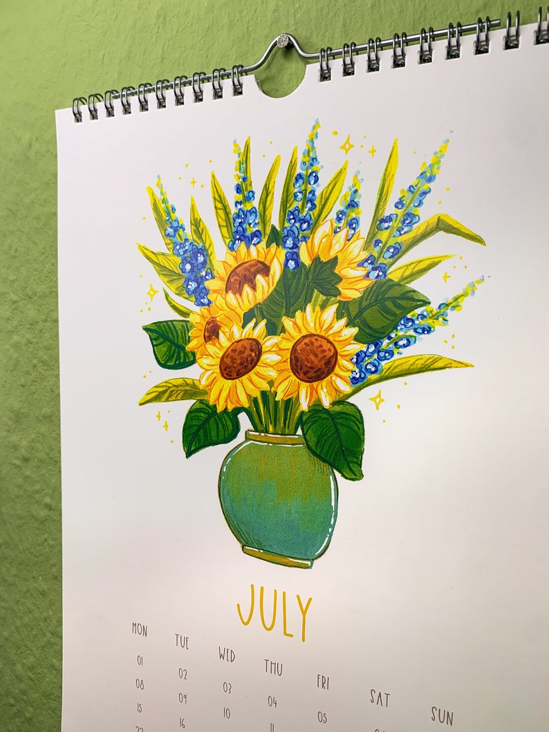 CALENDRIER 2024 format A4 FLEURS de l'année Impression dart de peinture de fleurs illustrée calendrier floral calendrier mural relié à spirale image 4