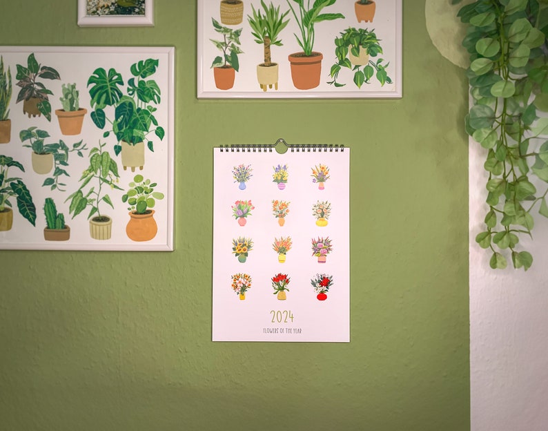 CALENDRIER 2024 format A4 FLEURS de l'année Impression dart de peinture de fleurs illustrée calendrier floral calendrier mural relié à spirale image 6
