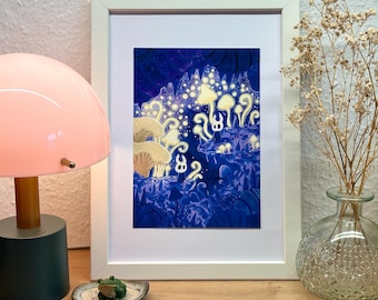 Fine Art Print - Hollow Knight Deep Nest Mushrooms | Fine Art Paper | Landscape forest scene painting | A5