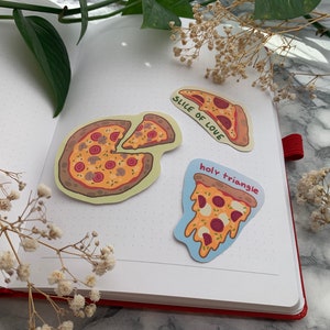 Pegatinas de pizza de vinilo mate | juego de pegatinas impermeables troqueladas | comida rápida | pizza de salami | comida pegatinas