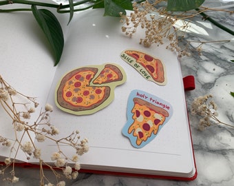 Autocollants de pizza en vinyle mat | ensemble d’autocollants imperméables découpés sous matrice | restauration rapide | pizza au salami | nourriture autocollants