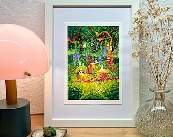 Fine Art Print - Secret Garden | Fine Art Paper | Cozy whimsical forest flower scene painting | A5 | A4