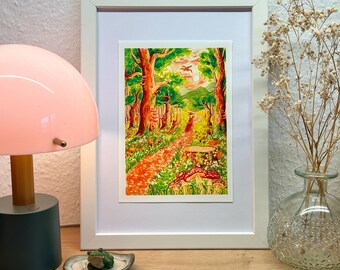 Fine Art Print - Traveler | Fine Art Paper | Landscape forest scene painting | A4 | A5