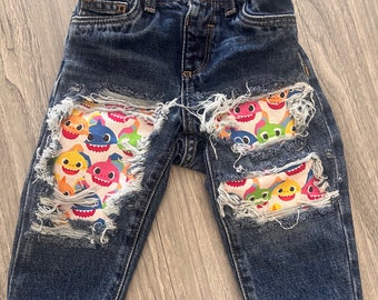 Baby shark distressed jeans